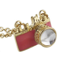 Load image into Gallery viewer, Wanderlust Camera Necklace in Pink and Gold