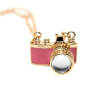 Load image into Gallery viewer, Wanderlust Camera Necklace in Pink and Gold