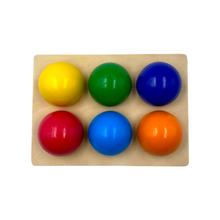 Load image into Gallery viewer, **Pre-order (Ships in 1-2 Weeks)**6 Pcs Rainbow Wooden Balls with Tray in Primary Colors Diameter 1.8 Inches