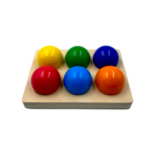 Load image into Gallery viewer, **Pre-order (Ships in 1-2 Weeks)**6 Pcs Rainbow Wooden Balls with Tray in Primary Colors Diameter 1.8 Inches