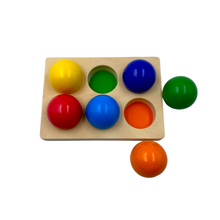 Load image into Gallery viewer, **Pre-order (Ships in 1-2 Weeks)**6 Pcs Rainbow Wooden Balls with Tray in Primary Colors Diameter 1.8 Inches