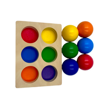 Load image into Gallery viewer, **Pre-order (Ships in 1-2 Weeks)**6 Pcs Rainbow Wooden Balls with Tray in Primary Colors Diameter 1.8 Inches