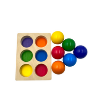 Load image into Gallery viewer, **Pre-order (Ships in 1-2 Weeks)**6 Pcs Rainbow Wooden Balls with Tray in Primary Colors Diameter 1.8 Inches