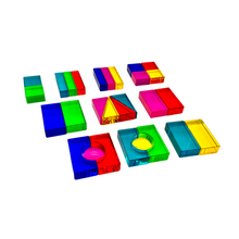 Load image into Gallery viewer, **Pre-order (Ships in 2-3 Weeks)**28 Pcs Rainbow Translucent Acrylic Sensory Building Blocks with Storage Tray