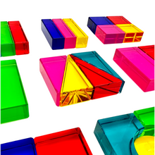 Load image into Gallery viewer, **Pre-order (Ships in 2-3 Weeks)**28 Pcs Rainbow Translucent Acrylic Sensory Building Blocks with Storage Tray