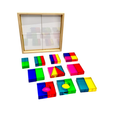Load image into Gallery viewer, **Pre-order (Ships in 2-3 Weeks)**28 Pcs Rainbow Translucent Acrylic Sensory Building Blocks with Storage Tray