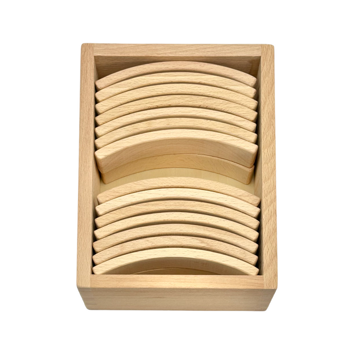 **Pre-order (Ships in 2-3 Weeks)**28 Pcs Mini Curved Natural Wooden Building Blocks with Storage Tray