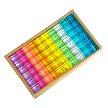 Load image into Gallery viewer, 60 Pcs Crystal Clear High Transparency Lucite Cubes Set with Wooden Tray – Rainbow or Pastel Colors