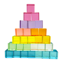 Load image into Gallery viewer, 60 Pcs Crystal Clear High Transparency Lucite Cubes Set with Wooden Tray – Rainbow or Pastel Colors