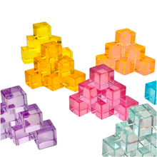 Load image into Gallery viewer, 60 Pcs Crystal Clear High Transparency Lucite Cubes Set with Wooden Tray – Rainbow or Pastel Colors