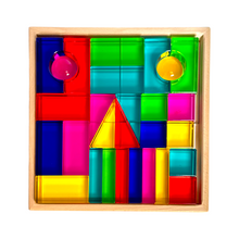 Load image into Gallery viewer, **Pre-order (Ships in 2-3 Weeks)**28 Pcs Rainbow Translucent Acrylic Sensory Building Blocks with Storage Tray