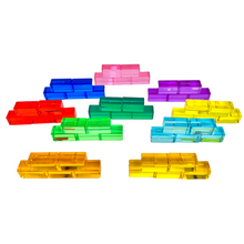 Load image into Gallery viewer, **Pre-order (Ships in 1-2 Weeks)**50 Pcs Rainbow Crystal Clear Translucent Rectangular Lucite Building Blocks Set with Storage Tray