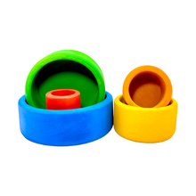 Load image into Gallery viewer, 5 Pcs STAINED Wooden Stacking Nesting Cup Bowl Set in Blue Sunset Color