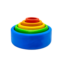 Load image into Gallery viewer, 5 Pcs STAINED Wooden Stacking Nesting Cup Bowl Set in Blue Sunset Color