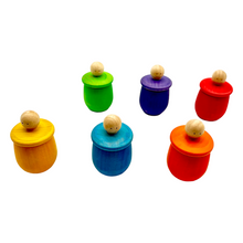 Load image into Gallery viewer, **Pre-order (Ships in 1-2 Weeks)**A set of 6 STAINED Little Thing Wooden Treasure Box in Stained Primary Rainbow Colors