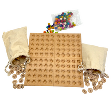 Load image into Gallery viewer, **Pre-order (Ships in 2-3 Weeks)**Hundred Frame Coin Pockets Set with Counting and Alphabet Coins