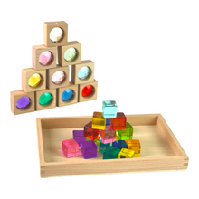 Load image into Gallery viewer, **Pre-order (Ships in 2-3 Weeks)**10 Pcs Square Gemmed Translucent Blocks and 20 Pcs Lucite Cubes Set with Storage Tray