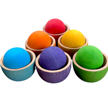 Load image into Gallery viewer, **Pre-order (Ships in 2-3 Weeks)**6 Stained Rainbow Wooden Bowls &amp; Balls Set For Matching and Sorting