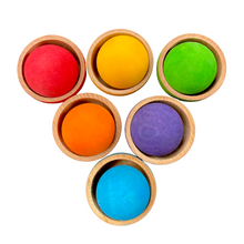 Load image into Gallery viewer, **Pre-order (Ships in 2-3 Weeks)**6 Stained Rainbow Wooden Bowls &amp; Balls Set For Matching and Sorting