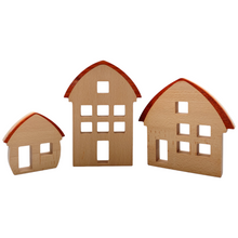 Load image into Gallery viewer, **Pre-order (Ships in 2-3 Weeks)**3-Piece Wooden Window Houses with Darker Roofs