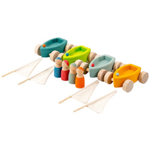 Load image into Gallery viewer, **Pre-order (Ships in 1-2 Weeks)**4 Pcs STAINED Wooden Land Yachts Set with 4 Pcs Peg dolls