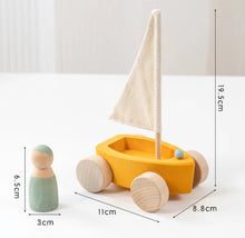 Load image into Gallery viewer, **Pre-order (Ships in 1-2 Weeks)**4 Pcs STAINED Wooden Land Yachts Set with 4 Pcs Peg dolls