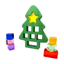 Load image into Gallery viewer, **Pre-order (Ships in 1-2 Weeks)**Wooden Christmas Tree with 7 Pcs Lucite Cubes Set