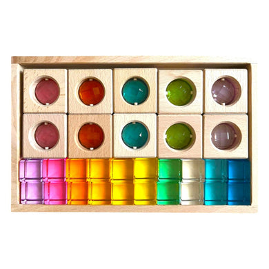**Pre-order (Ships in 2-3 Weeks)**10 PCS Square Gemmed Translucent Blocks and 20 PCS Lucite Cubes Set in Pastel Colors with Storage Tray