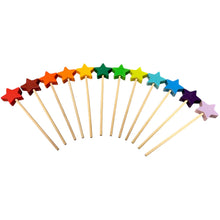 Load image into Gallery viewer, **Pre-order (Ships in 1-2 Weeks)**12 PCS Wooden Star Wand Set in Rainbow and Natural Colors