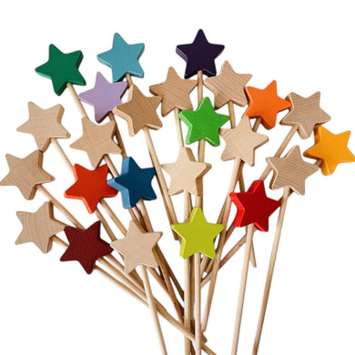 **Pre-order (Ships in 1-2 Weeks)**12 PCS Wooden Star Wand Set in Rainbow and Natural Colors