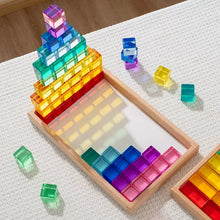 Load image into Gallery viewer, 60 Pcs Crystal Clear High Transparency Lucite Cubes Set with Wooden Tray – Rainbow or Pastel Colors