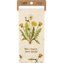Load image into Gallery viewer, Well That&#39;s Just Dandy Punny Dandelion Dish Cloth Towel | Cotton Linen Novelty Tea Towel | Cute Kitchen Hand Towel | 18&quot; x 28&quot;