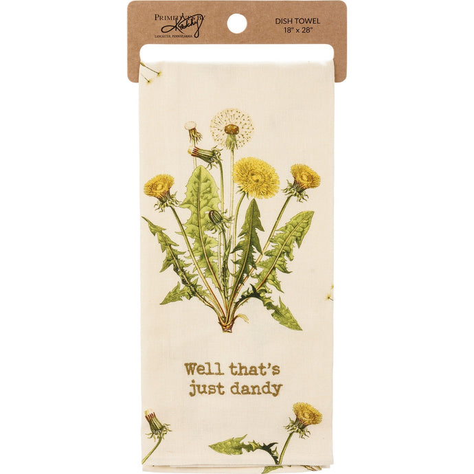 Well That's Just Dandy Punny Dandelion Dish Cloth Towel | Cotton Linen Novelty Tea Towel | Cute Kitchen Hand Towel | 18
