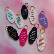 Load image into Gallery viewer, What a Fucked Up Time to Be Alive Motel Style Keychain in White