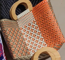 Load image into Gallery viewer, Wooden Handle Handwoven Tote
