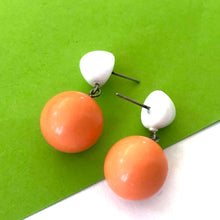 Load image into Gallery viewer, White &amp; Coral Lollipop Statement Lucite Drop Earrings