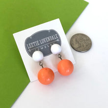 Load image into Gallery viewer, White &amp; Coral Lollipop Statement Lucite Drop Earrings