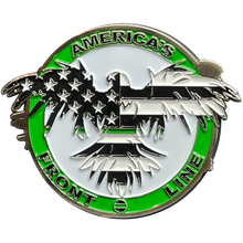 Load image into Gallery viewer, BL6-005 Thin Green Line Flag and Eagle Police Challenge Coin CBP Border Patrol Agent BPA Deputy Sheriff Marines Army