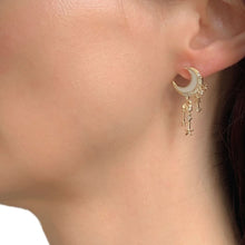 Load image into Gallery viewer, Witchy Moon Earrings | Gold Ivory Crescent and Star Drop Earrings