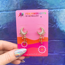 Load image into Gallery viewer, Witchy Moon Earrings | Gold Ivory Crescent and Star Drop Earrings
