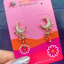 Load image into Gallery viewer, Witchy Moon Earrings | Gold Ivory Crescent and Star Drop Earrings