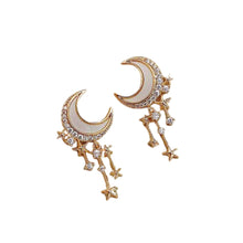 Load image into Gallery viewer, Witchy Moon Earrings | Gold Ivory Crescent and Star Drop Earrings