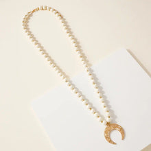 Load image into Gallery viewer, Wood Bead Crescent Pendant Necklace | Ivory or Mint