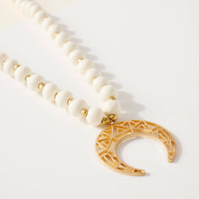 Load image into Gallery viewer, Wood Bead Crescent Pendant Necklace | Ivory or Mint