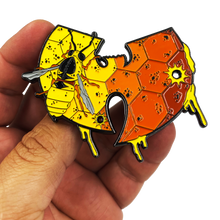 Load image into Gallery viewer, EL2-009 Wu-Tang Hornet Killer Bee Murder Hornet Wasp Inspired Honey Comb large 3 inch pin with dual posts