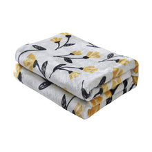 Load image into Gallery viewer, DaDa Bedding Soft Lightweight Fleece Throw Blanket, Yellow Fleur Floral Golden Orange Silver/Grey Background (XY1011)