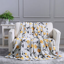 Load image into Gallery viewer, DaDa Bedding Soft Lightweight Fleece Throw Blanket, Yellow Fleur Floral Golden Orange Silver/Grey Background (XY1011)