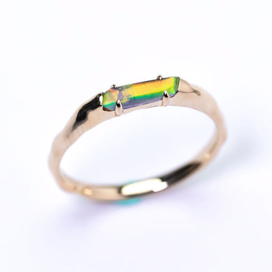 14K Yellow Gold Band with Black Opal Engagement Ring