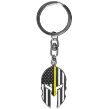 Load image into Gallery viewer, GHKB-1E Gladiator Police Dispatcher Thin Yellow Line Flag Spartan Helmet Trucker Keychain 911 Emergency