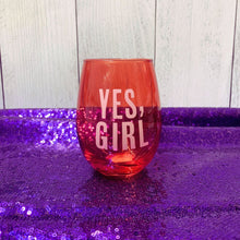 Load image into Gallery viewer, Yes, Girl Stemless Wine Glass in Red and Pink | 20 Oz.